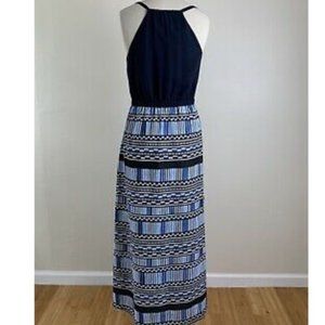 J Crew navy blue light blue & white geometric maxi dress size 2
